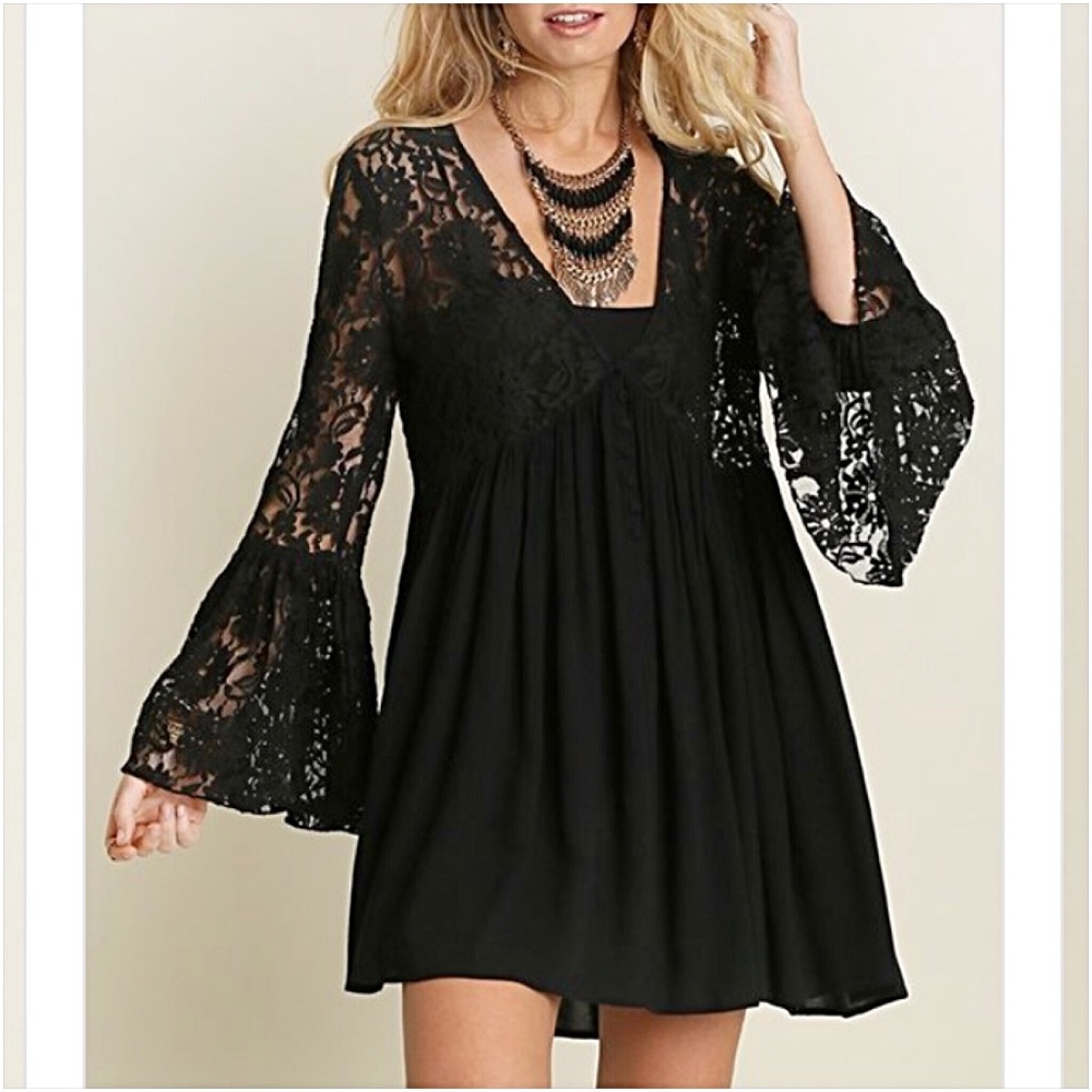 Flirty Boho Peasant Lace Tunic Dress SM - Picture 3 of 6